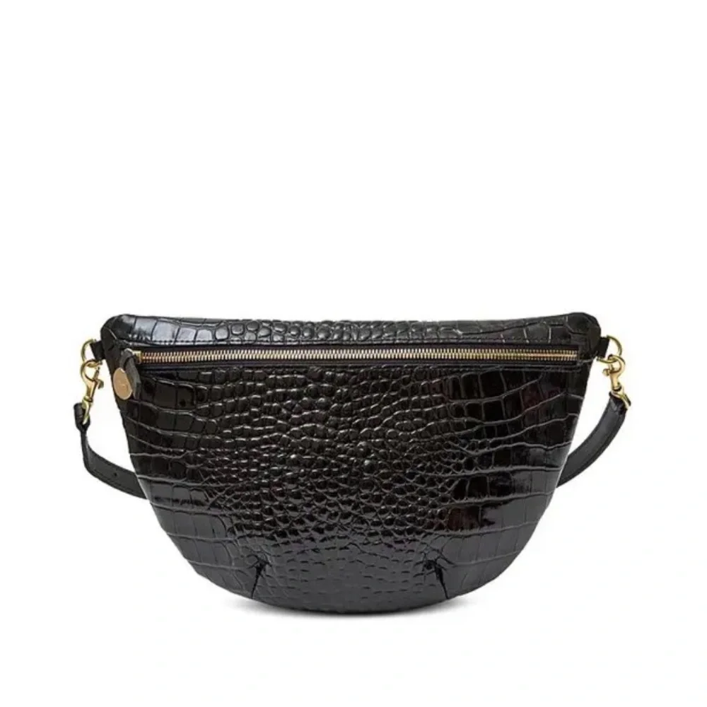 Clare V Croc-Embossed Leather Crossbody Belt Bag - Dark Brown - Picture 7 of 9